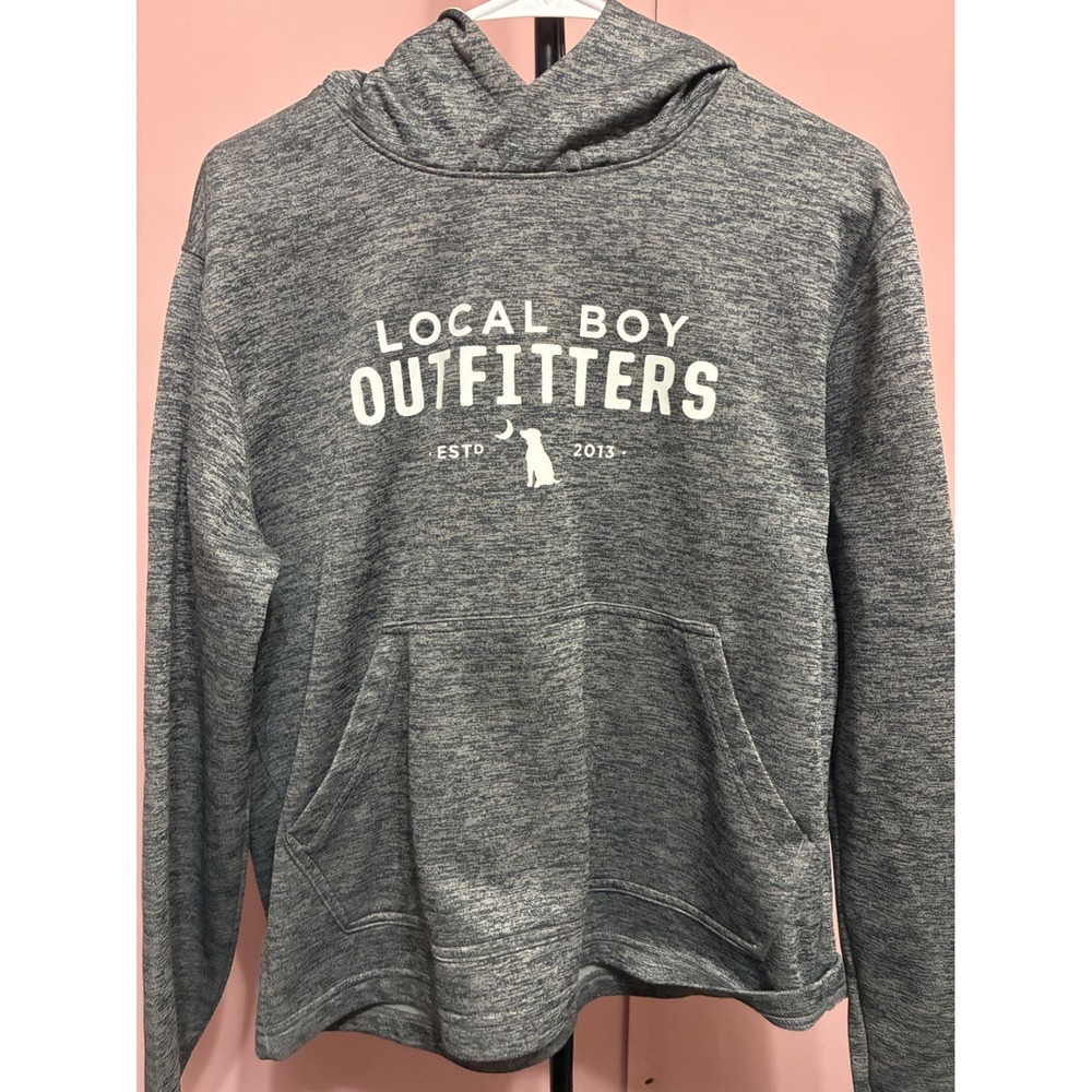 Local Boy Outfitters Mens Small Gray Space Dye Performance Logo Hoodie Pullover